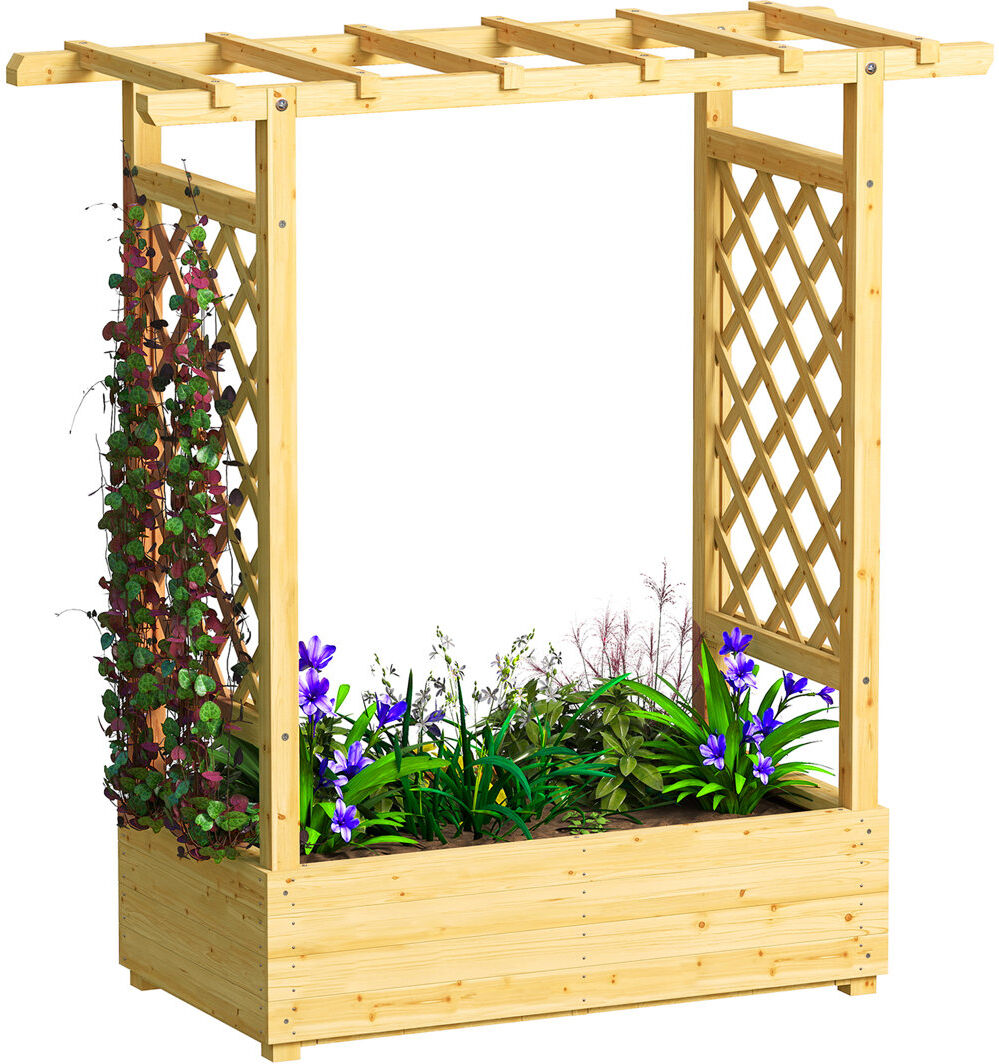Lily Manor Outsunny Garden Planter with Trellis, Natural Natural 113cm H x 110cm W x 44cm D