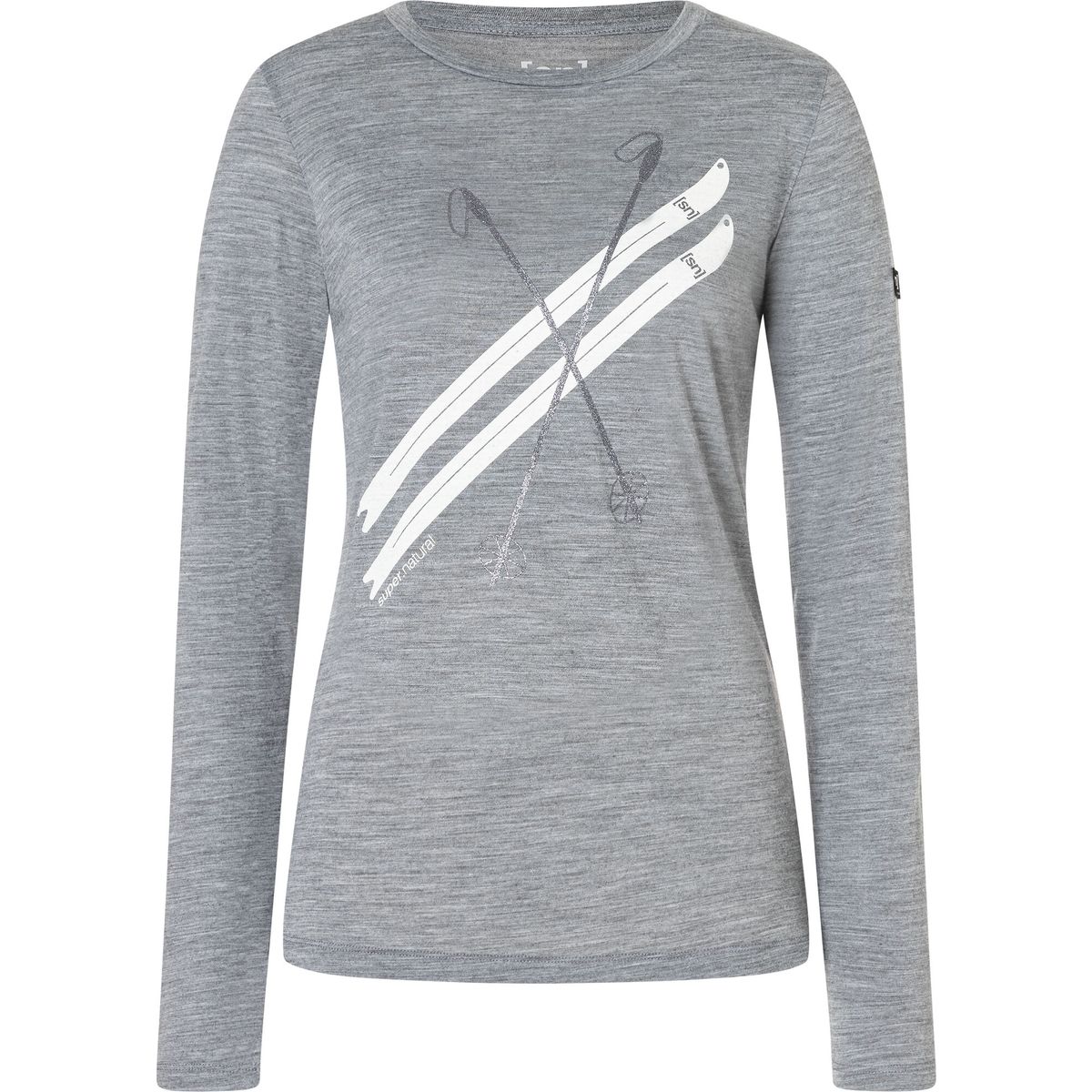 Super.Natural W Kryssede Ski LS cashmere grey melange/dark shadow glitter/natural white (25H) M SNWP0406425HM