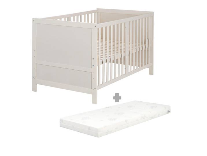 Roba Babybett mit Matratze Easy Sleep 70 x 140 cm, Hellgrau, Textil, Rechteckig, 70x140 cm, Baby- und Kindermöbel, Babyzimmer, Babybett, Gitterbett