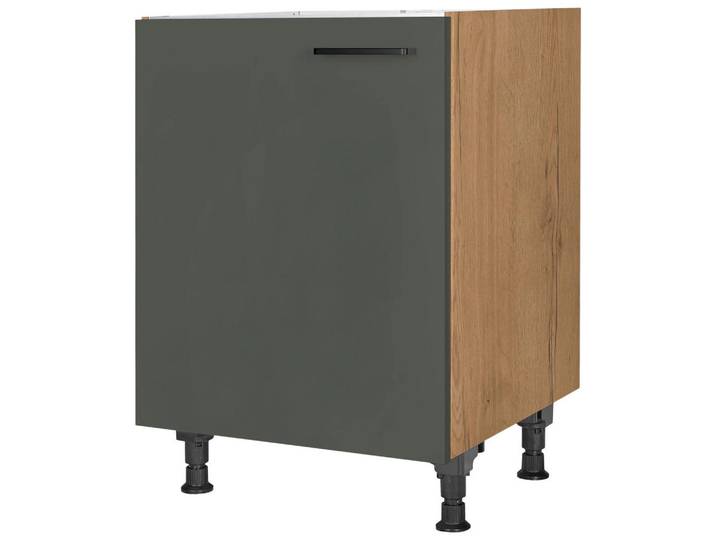 Spülenunterschrank, Grün & Eiche, 60x87x56 cm, Metall, Einzeln Stellbar, Nobilia