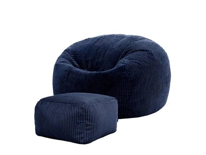Icon Kingston Sitzsack Cord und Hocker mit Füllung, Blau In Deutschland Hergestellt, Sitzsack Erwachsene, Weicher Cordstoff, Sitzsack Sessel für Wohnzimmer und Schlafzimmer