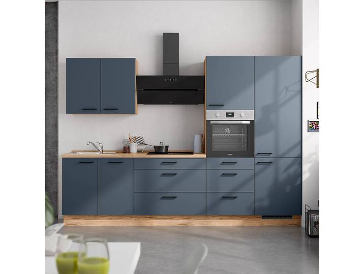 Küchenzeile High-Line Easytouch Kombi D 300cm Ausrichtung rechts Blau/Dunkelblau ohne Elektrogeräte