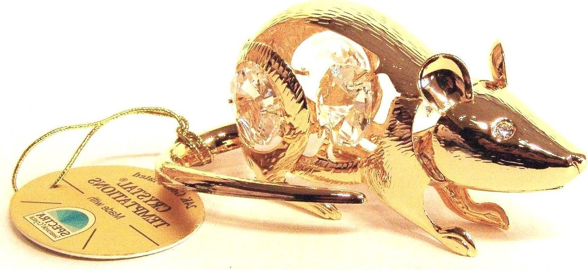 Gouden Rat Figuur - Dierenbeeldje Decoratie met Swarovski stenen - Goud