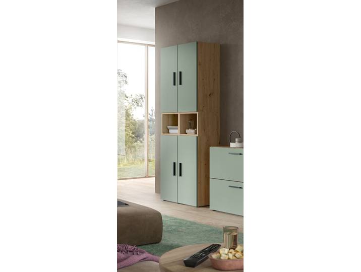 Wohnkombination The One 4a , 6-teilig , Artisan Oak / Smoke Green LED 2