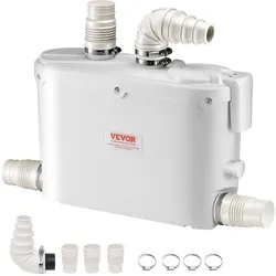 VEVOR Hebeanlage, 500 W, 110 L/min Durchfluss, 8 m Förderhöhe, Schmutzwasserpumpe mit 4 Wassereinlässen, Abwasserhebeanlage für Küche, Keller, Dusche, Waschbecken, Waschküche, Badewanne