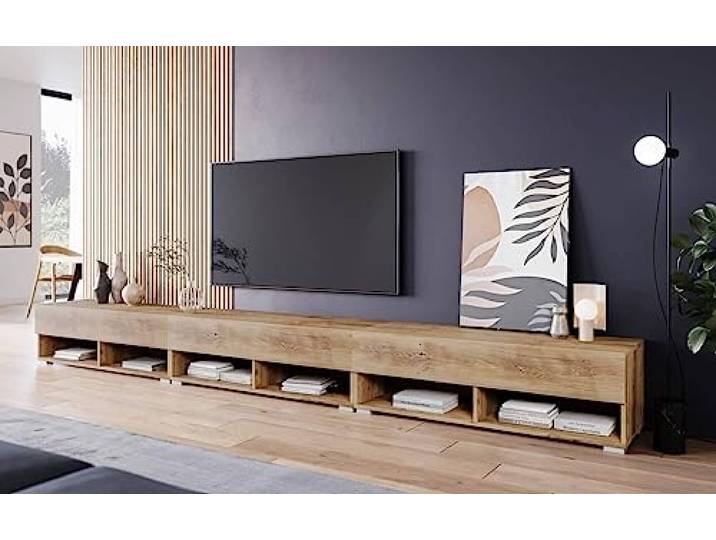 MINIO go for it - TV-Schrank Anne, Lowboard mit Türen und Regalen Offene Nischen Laminierte Spannplatte Praktisch und Funktionell Kastanien Breslau