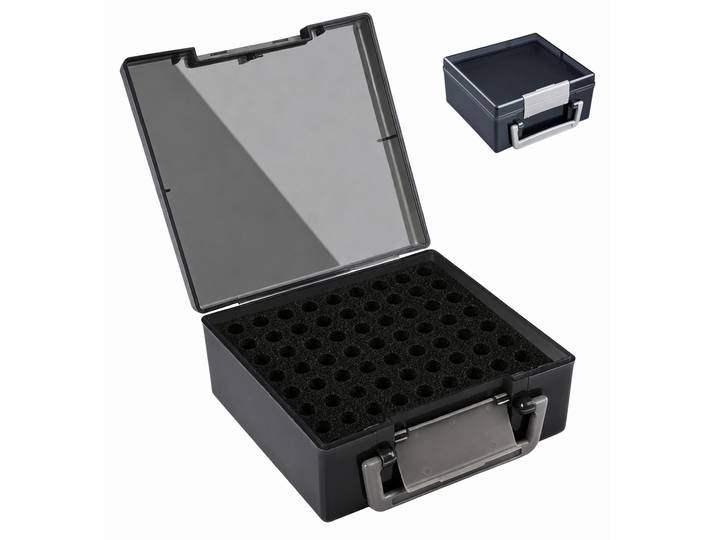 Relaxdays Batteriebox, für 72 AA & AAA Batterien, HxBxT: 8 x 17 x 16 cm, Kunststoff, Tragegriff, Batteriekiste, grau