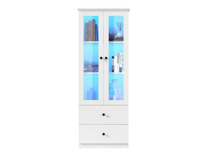 Komhtom Led-Vitrine mit 2 Schubladen in weiß, Weiß, Holz, 36x165x60 cm, Esszimmer, Vitrinen, Vitrinenschränke