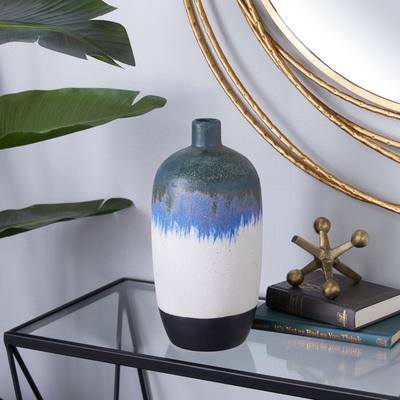 Studio 350 White Ceramic Handmade Decorative Vase with Dripping Effect