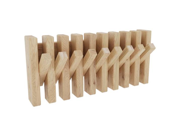 Linea Natura Hakenleiste Studioline, Eichefarben, Holz, Eiche, massiv, 38x17x5.1 cm, Aufhängemöglichkeit, Garderobe, Garderobenhaken, Hakenleisten