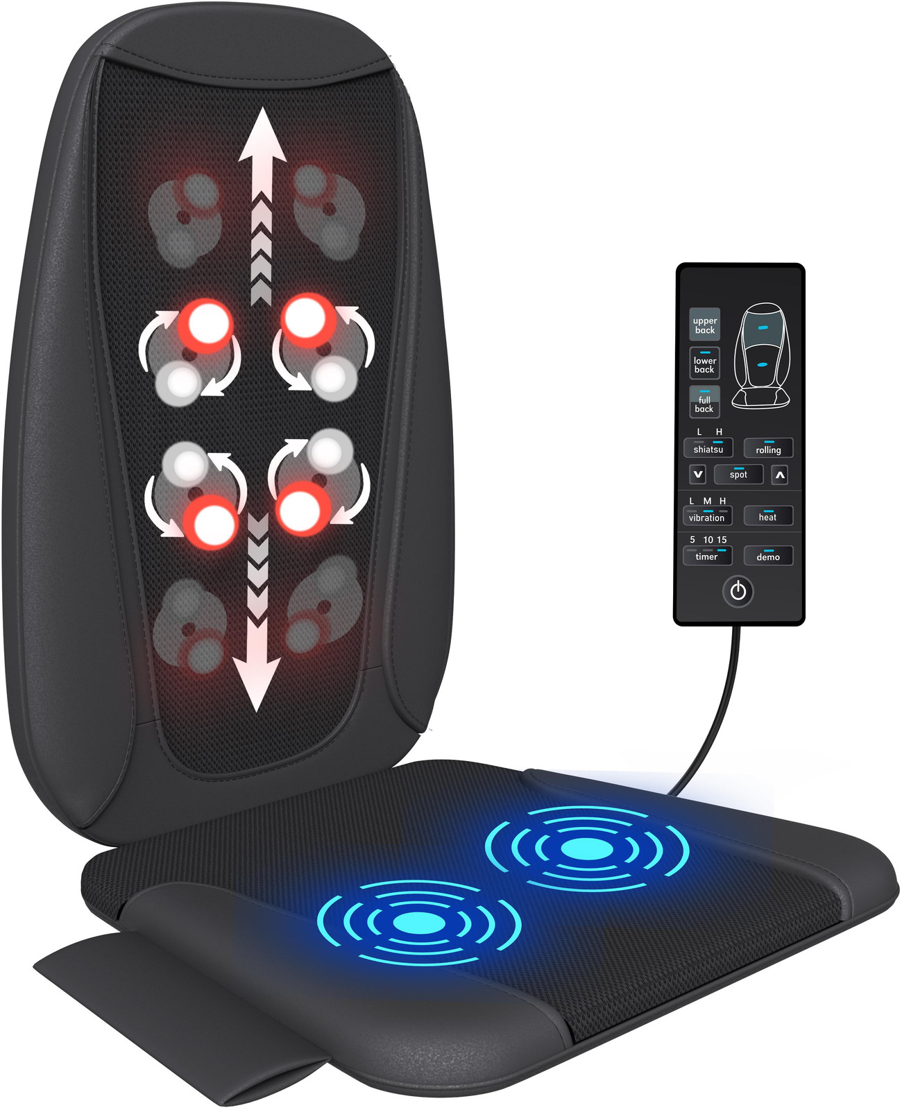 Good4You Shiatsu-massagezetel met verwarmingskussen voor rug- en nekmassage