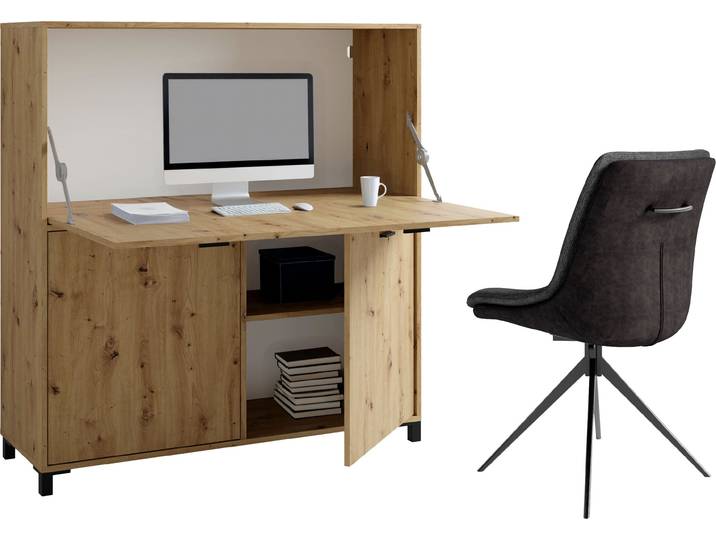 Sekretär GOODPRODUCT Melton , braun (artisan eiche), B:120cm H:127cm T:40cm, Sekretäre, Sekretär, platzsparende Arbeitslösung mit viel Stauraum, Breite 120 cm