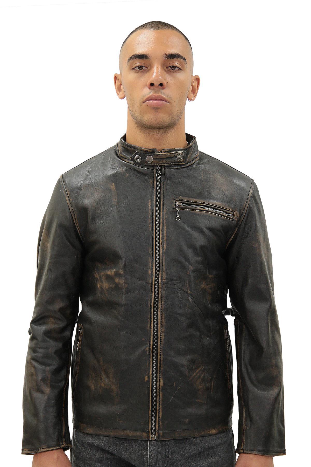 Heren Vintage zwart lederen Bikerjack-Sarajevo