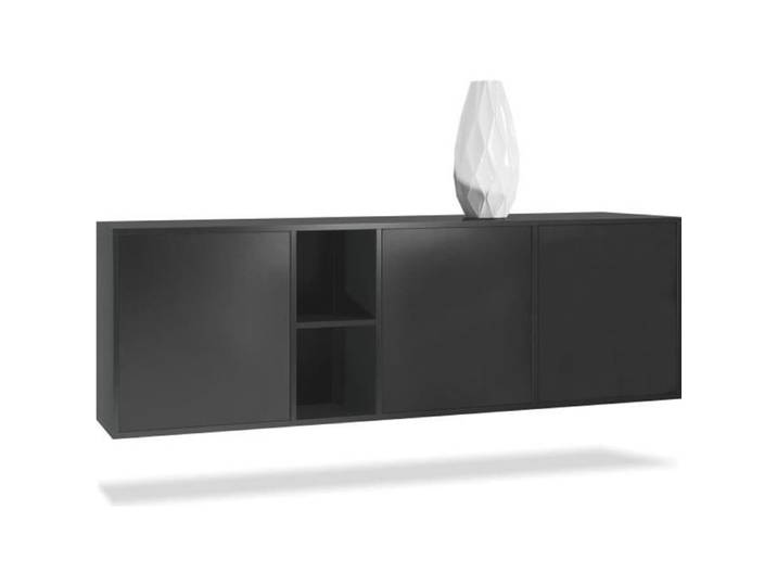 Vladon Buffet Armoire Cuba Corps en Noir mat - Façades en Noir mat