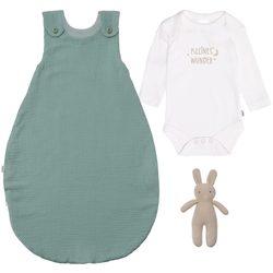 Erstausstattungspaket LILIPUT "Kleines Wunder", Mädchen, Gr. 62/68, grün (weiß, grün), 100% Baumwolle, KOB Set-Artikel Erstausstattungspaket, mit Body, Musselinschlafsack und Strick-Hasen