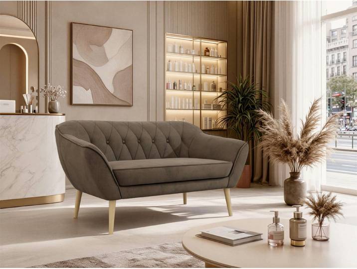 MKS MÖBEL Sofa PIRS, 2-Sitzer, Design mit Steppung, Wellenfederung, Scandi-Design, Füße wählbar