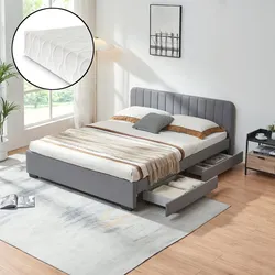Polsterbett Nofrenna mit Matratze 140x200 cm Leinen Grau [en.casa]