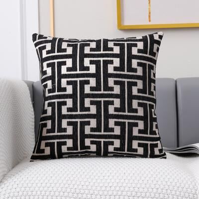 Inspire Daily Merch Geometric Patterned Polyester Jacquard Pillowcase Sofa Lumbar Pillow Covers For Spring Summer Autumn Winter Seasons black 45x45cm
