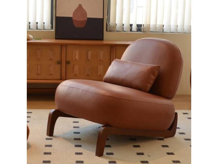 Loungesessel Kunstleder für Wohnzimmer und Schlafzimmer, Armlehnenlos,Weich Lesesessel Mit Massivholzbeinen Und Kissen, Sessel Für Wohnung, Balkon, Wartezimmer, Kompakt