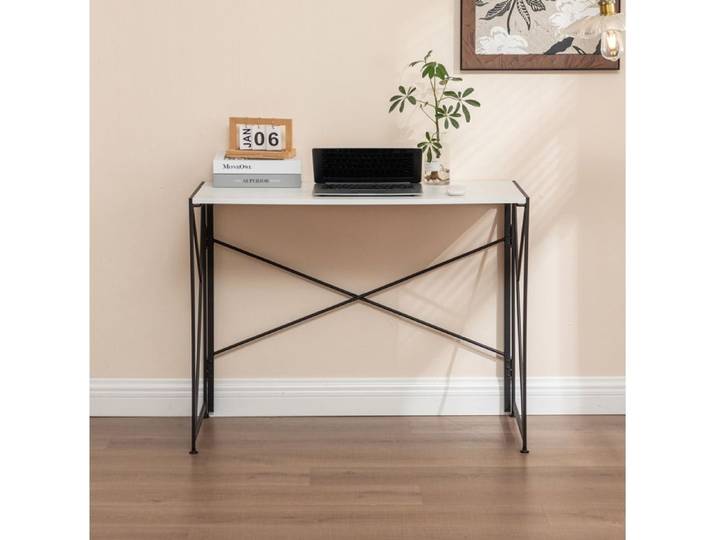 Bureau pliant droit EVRYAE 99 x 50 x 75 cm blanc MDF et métal pour petits espaces