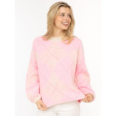 Strickpullover ZWILLINGSHERZ "Soft Argyle", Damen, pink (rosa), Grobstrick, Obermaterial: 56% Polyacryl, 28% Nylon, 8% Wolle, 8% Viskose, lässig geschnitten hüftbedeckend, Rundhals, Pullover Strickpullover, Rundhals, angesagtes großes Rautenmuster,...