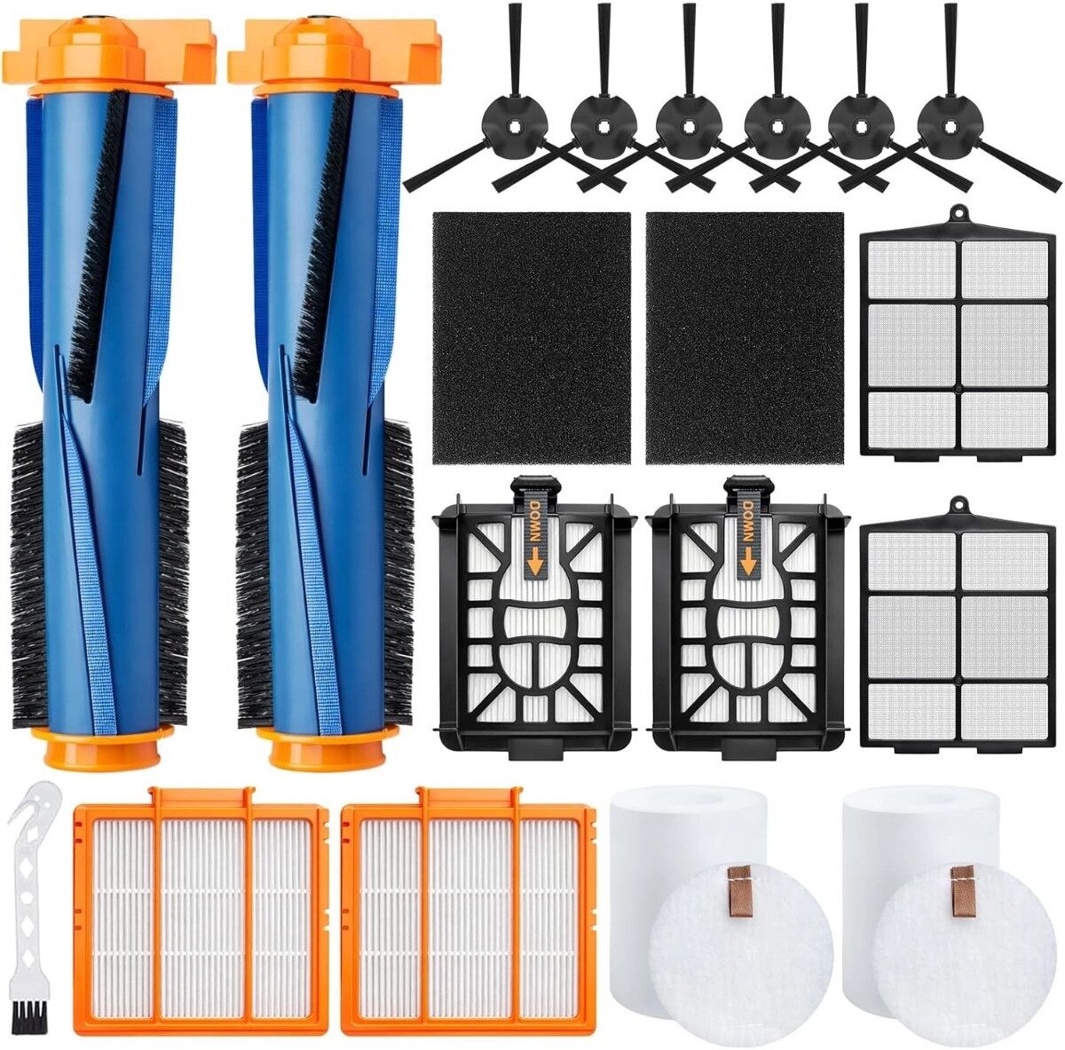 INF Ersatzteile-Set für Saugroboter — Hauptbürsten x2, 8 HEPA-Filter, Schwämme x2, 6 Seitenbürsten — kompatibel mit Shark