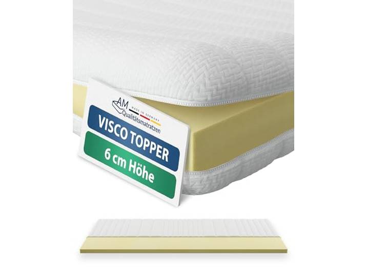 AM Qualitätsmatratzen Visco Topper 150x200cm Memory Foam - Made in Germany - Oeko TEX zertfizierter Viscoschaum Topper 150x200 H2 mit waschbarem Bezug - Weiche Matratzenauflage 150x200 viscoelastisch