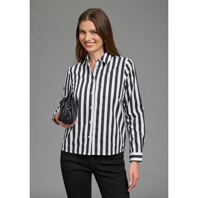 Klassische Bluse LAURA SCOTT, Damen, Gr. 46, weiß, Web, Obermaterial: 65% Polyester, 35% Baumwolle, gestreift, figurumspielend hüftbedeckend, 1-Knopf-Manschette, Blusen Bluse, figurumspielende Passform, mit 1-Knopf-Manschette, gestreifte Optik