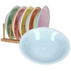 Pastello 6er Set Suppenteller 450ml Steingut bunt Teller tief Pastell-Farben