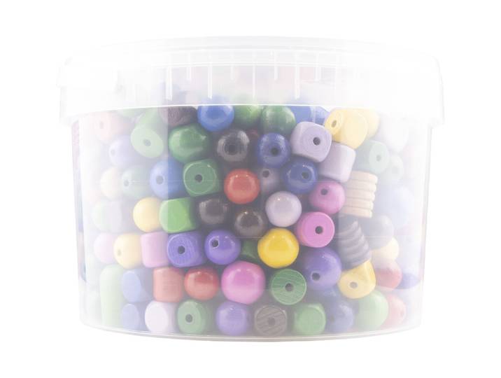 Holzperlen bunt, FSC 100%, 16-25mm ø, bunt gemischt, Dose 1200g