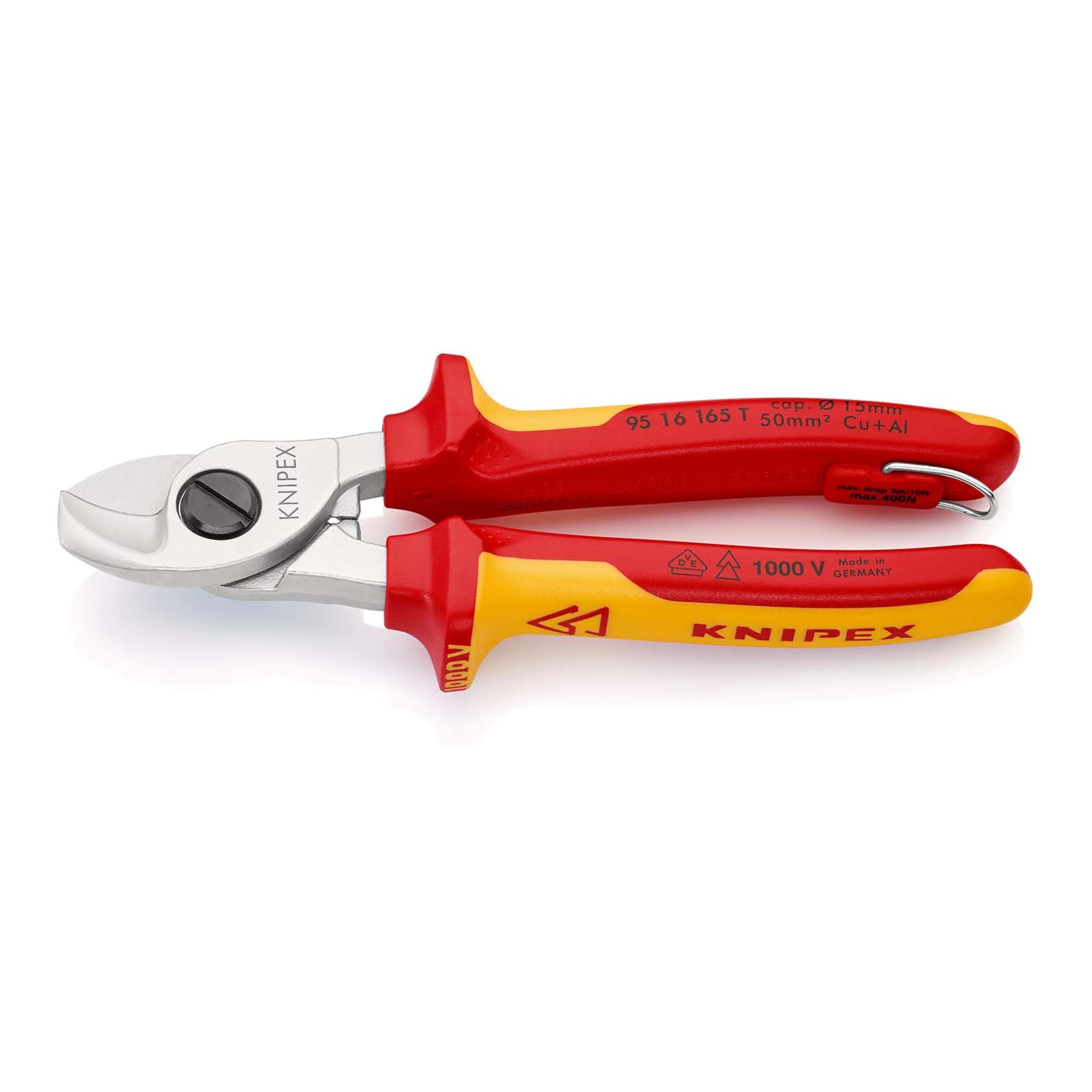 KNIPEX 95 16 165 T BK Kabelschere mit Befestigungsöse verchromt VDE 165 mm)
