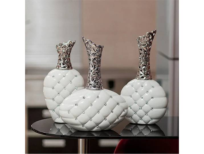 Vase en céramique diamant blanc et argent, créatif, salon, décorations de bureau, cadeaux de mariage, accessoires de décoration pour la maison moderne