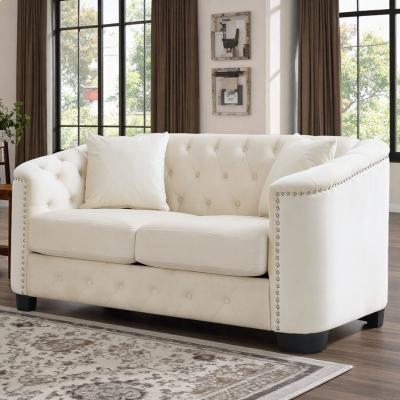 Velvet Chesterfield Sofa with Tufted Backrest and Nailhead Arms