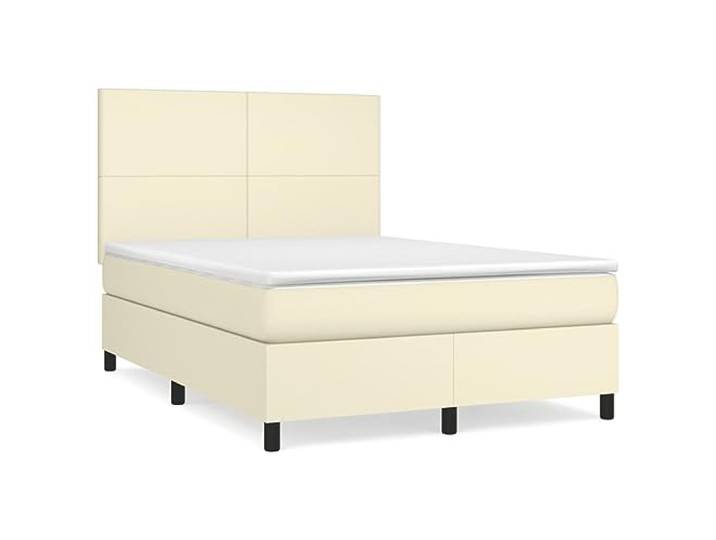 PUGYNBK Boxspringbett, Kunstleder, cremefarben, 140 x 190 cm Verstellbares Kopfteil, Taschenfedern, mittlere Härte, einfache Reinigung