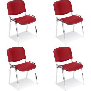 Nowy-Styl Besucherstuhl Iso chrom, stapelbar, Vierfußstuhl, Kunstleder, rot, 4 Stück