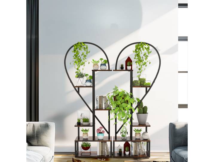 Support de plantes en forme de cœur à 6 niveaux, en métal, pour plantes d'intérieur, multi-usages