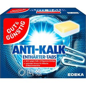 Gut&Günstig Wasserenthärter für Waschmaschine, Enthärter-Tabs, gegen Kalk, Schmutz und Magnesiumbeläge, 60 Tabs