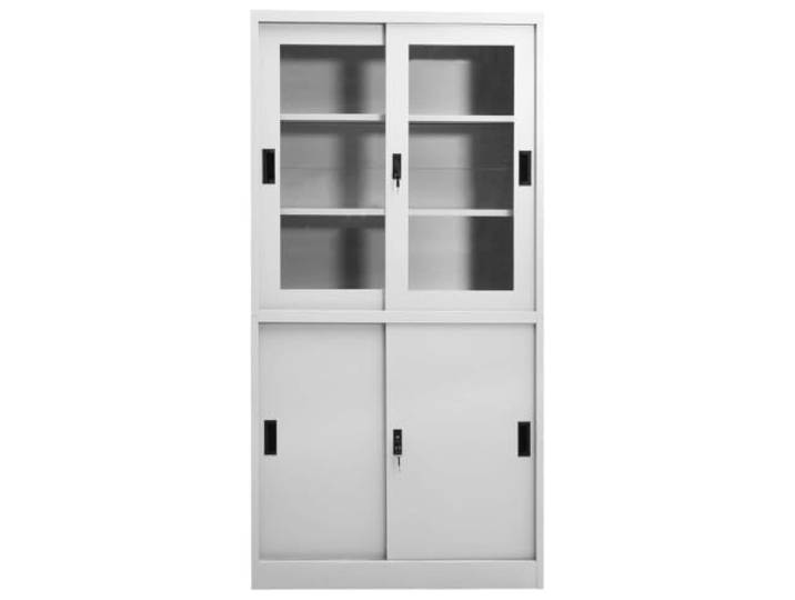 RJPLMFV Büroschrank, Stahl, hellgrau, 90 x 40 x 180 cm, Schiebetür 3 verstellbare Einlegeböden, gehärtetes Glas, integrierte Schlösser, sichere Aufbewahrung