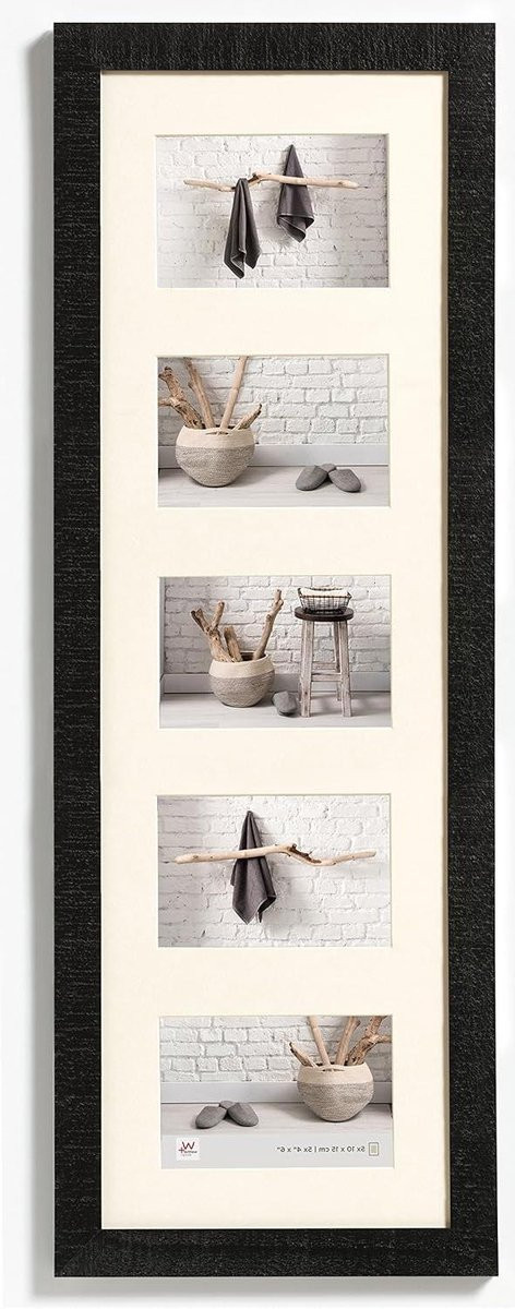 Zwarte houten collage fotolijst met passe-partout voor foto presentatie, 10x15 cm