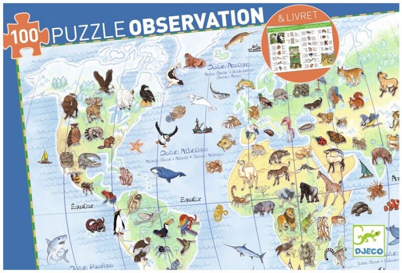 Djeco Puzzle Observation - Les animaux du monde 100 pièces + livret