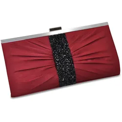 Steuer Modeschmuck Abendtasche Bordeauxfarbene Satin-Optik mit Strassbesatz