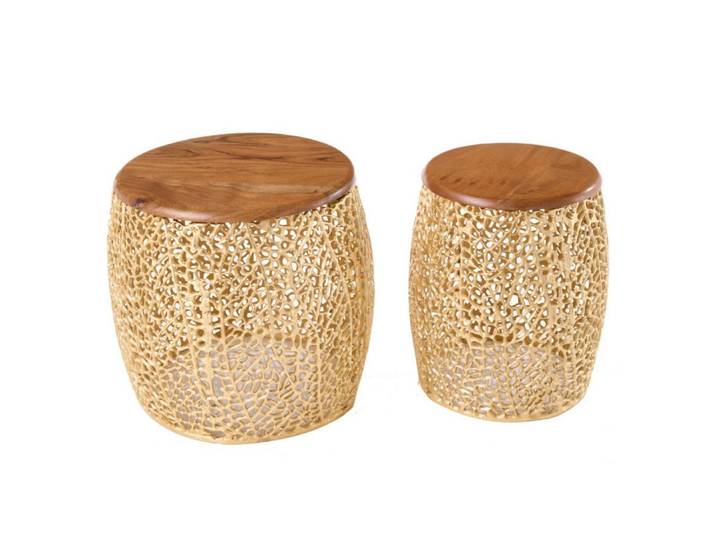 LebensWohnArt Couchtisch Extravagantes 2er Set Couchtisch RIXOS gold Metall Akazie