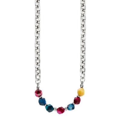 Edelstahlkette "mit bunten Steinen", bunt (edelstahlfarben, beige, rot, blau), ANISTON JEWELRY & WATCHES, Halsketten, Damen, Edelstahl, L: 57 B: 6,8mm, Edelstahlkette, mit Naturstein, B:6,8mm
