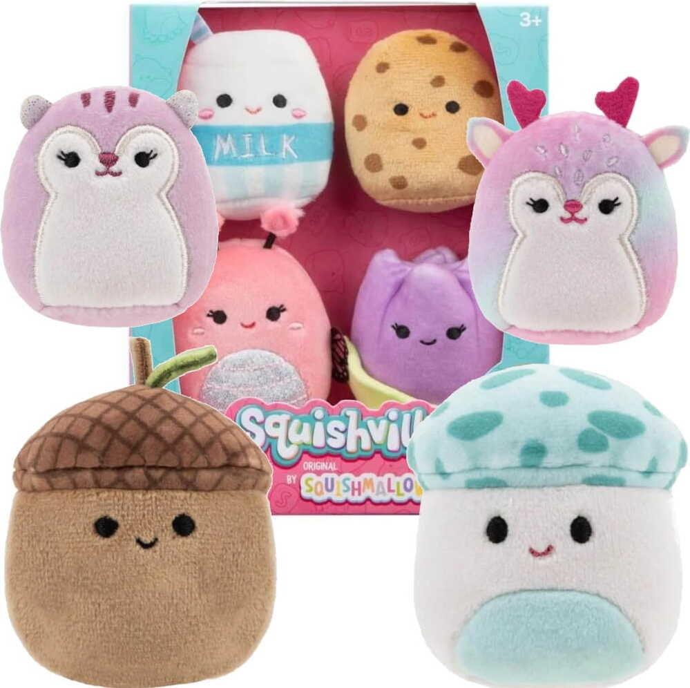 Jazwares Squishmallows Squishville Mini Pluche Figuurtjes, set van 4