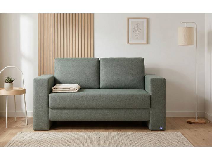 BRUNO Schlafsofa 120cm in Dunkel Waldgrün Kubus stabiles Massivholz & Boxspringkomfort