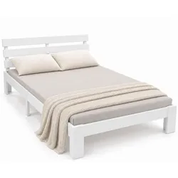 Relaxdays Bett Massivholz 120x200 cm Weiß,Hellbraun
