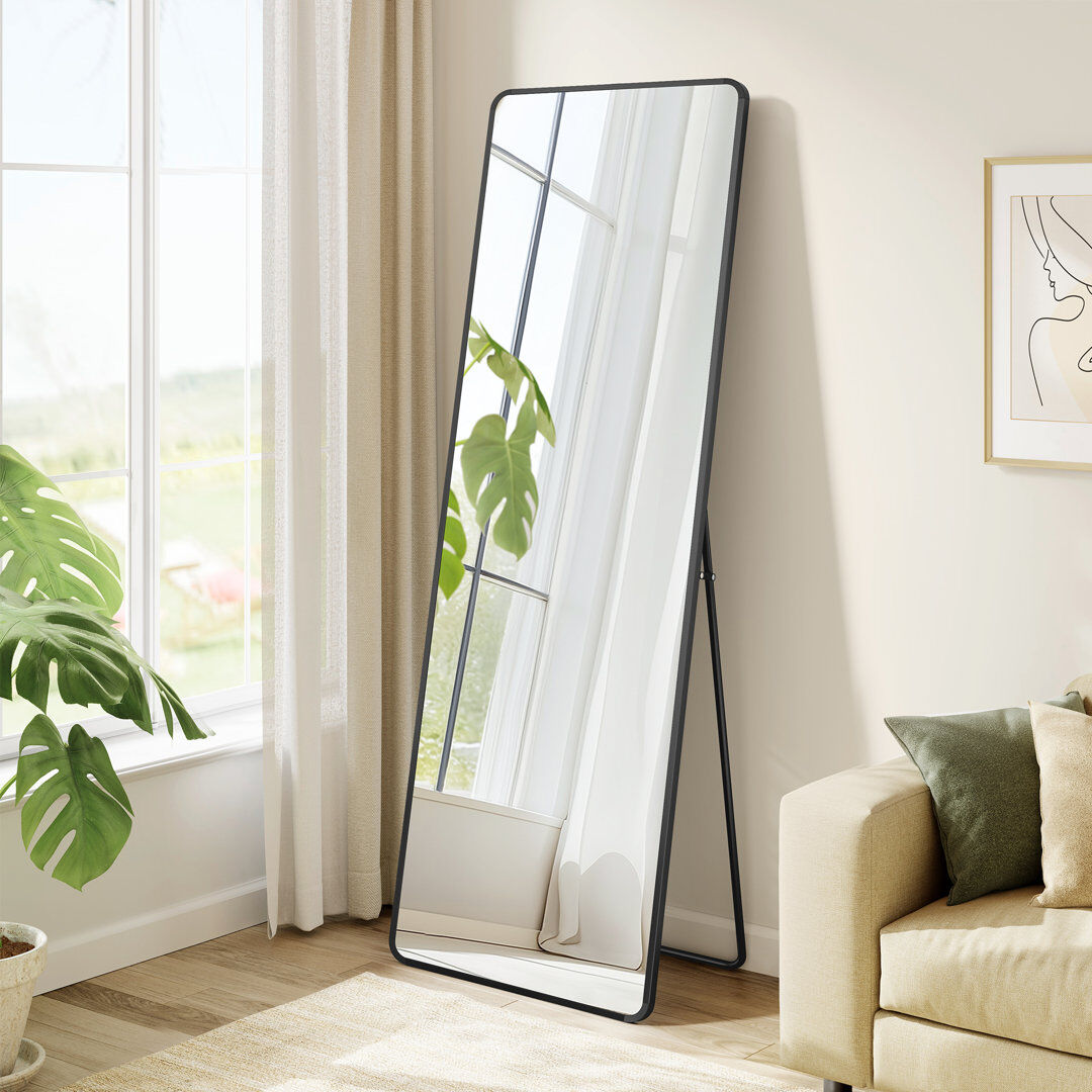17 Stories Rectangle Freestanding Full Length Mirror Black 2cm H X 40cm W X 150cm D