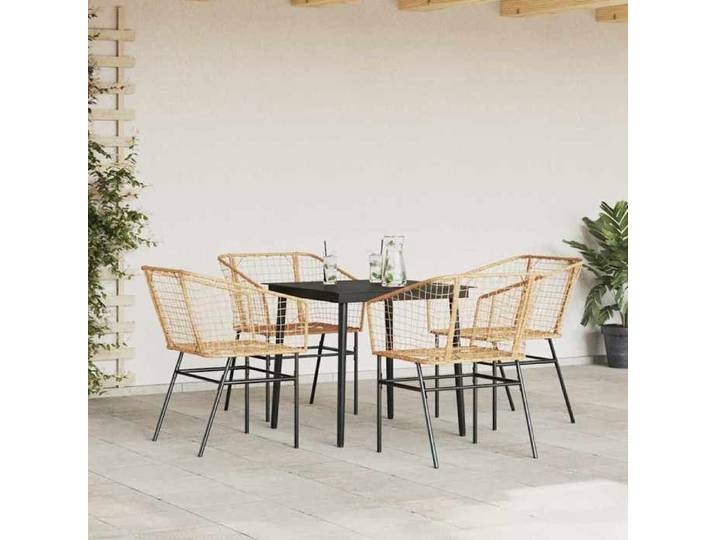 HOT SALE* Ensemble à manger jardin - 5 pcs - SHIELD - Table de jardin et 4 Fauteuils - marron poly rotin verre 6339315