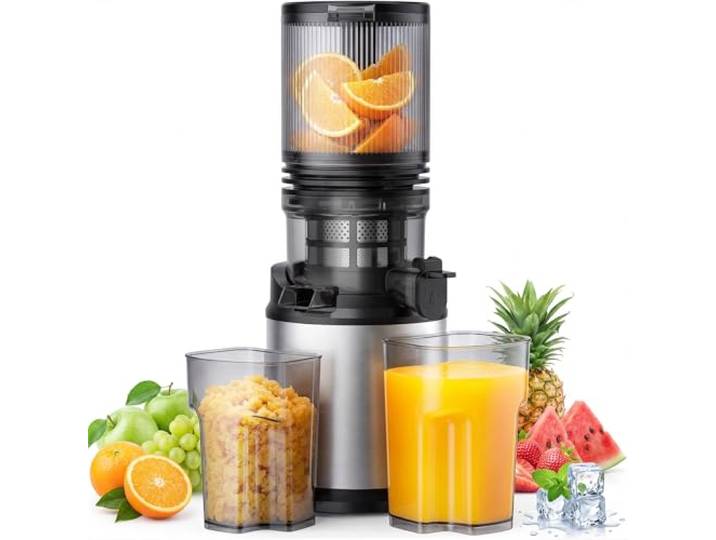 Entsafter Gemüse und Obst, Elektrische Saftpresse mit 130mm Breit Einfüllschacht für Ganze Früchte 250W Slow Juicer für Saft, Smoothie & Sorbet, Kaltpress-Entsafter Leicht zu Reinigen, Leise