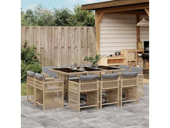 KTHLBRH Gartenmöbel-Set, 6-teilig, Polyrattan, Grau Mit Aufbewahrungsbox, Glastisch, waschbaren Kissen, modulares Design